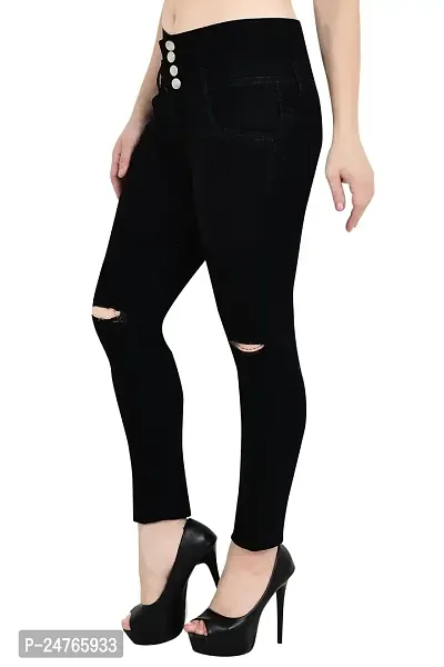 COMFITS Stretchable Denim Ankle Length 4 Buttons Broad Waist Band Jeans Pant for Women (wkcbk-010018) (32)