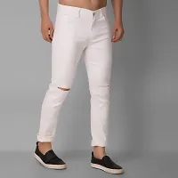 Stylish White Denim Solid Mid-Rise Jeans For Men-thumb1