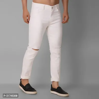 Stylish White Denim Solid Mid-Rise Jeans For Men-thumb2