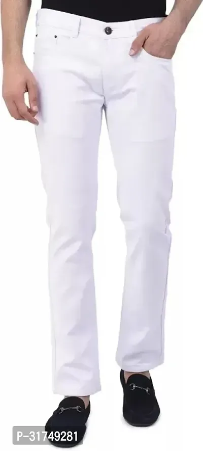 Stylish White Denim Solid Mid-Rise Jeans For Men-thumb0