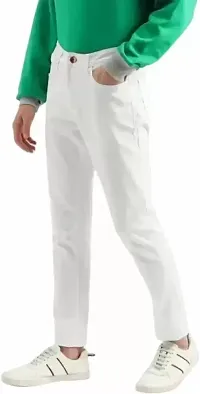 Stylish White Denim Solid Regular Fit Jeans For Men-thumb2