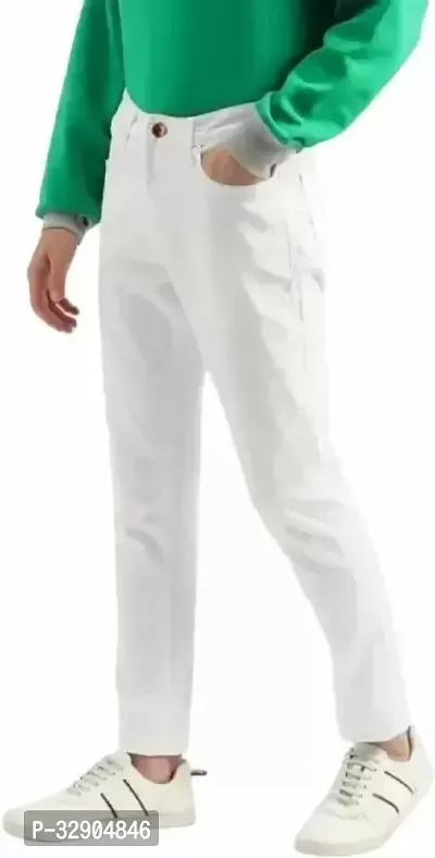 Stylish White Denim Solid Regular Fit Jeans For Men-thumb3