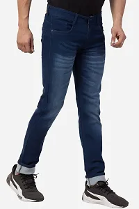 Classic Blue Cotton Blend Solid Jeans For Men-thumb4