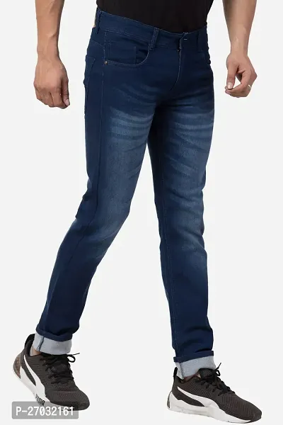 Classic Blue Cotton Blend Solid Jeans For Men-thumb5