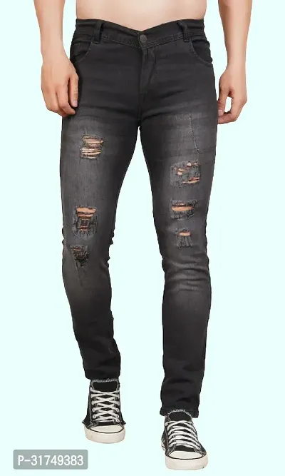 Stylish Black Cotton Blend Solid Mid-Rise Jeans For Men