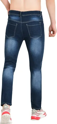 Stylish Cotton Blend Navy Blue Solid Mid Rise Jeans For Men-thumb1