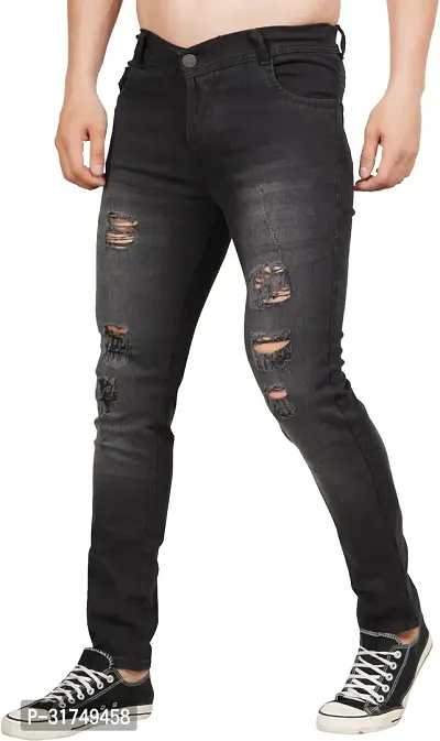 Stylish Black Cotton Blend Solid Mid-Rise Jeans For Men-thumb0