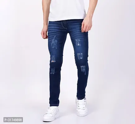 Stylish Blue Cotton Blend Solid Mid-Rise Jeans For Men