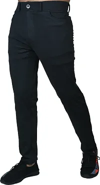 Mevan Stylish Black Lycra Blend Solid Regular Fit Trouser For Men-thumb3