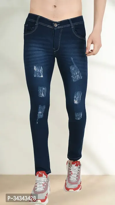 Stylish Blue Denim Solid Jeans For Men-thumb0