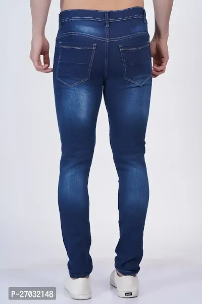 Classic Blue Cotton Blend Solid Jeans For Men-thumb2