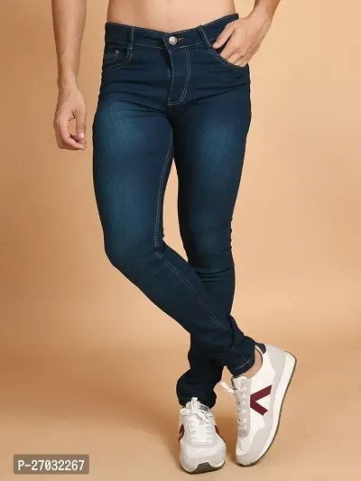 Classic Blue Denim Solid Jeans For Men-thumb0