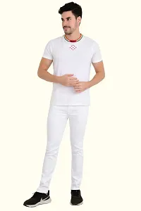 Stylish White Cotton Blend Solid Mid-Rise Jeans For Men-thumb1