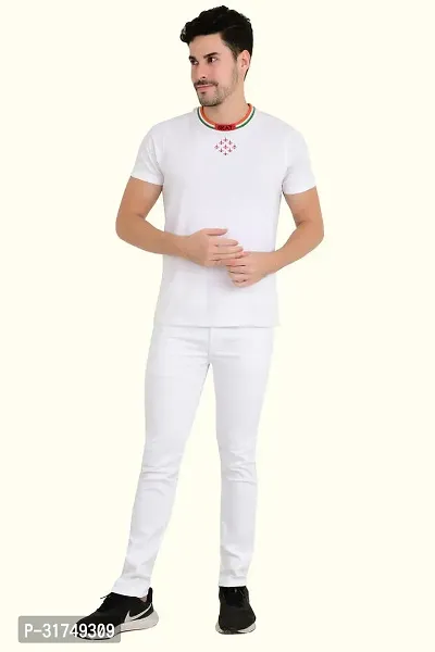 Stylish White Cotton Blend Solid Mid-Rise Jeans For Men-thumb2