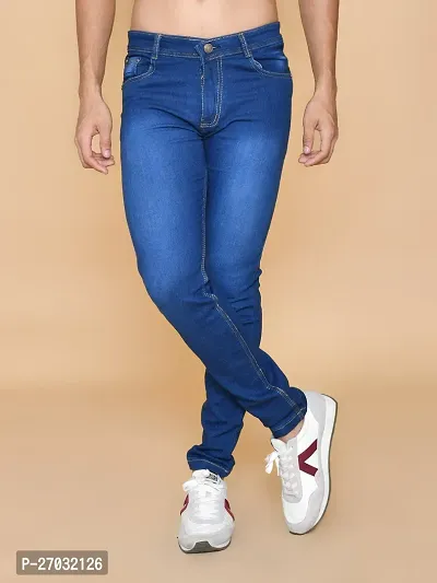 Classic Blue Denim Solid Jeans For Men-thumb4