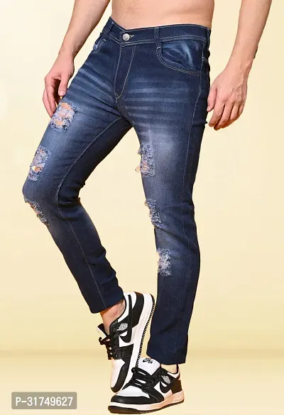 Stylish Blue Denim Solid Mid-Rise Jeans For Men-thumb0