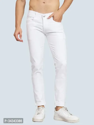 Stylish White Denim Solid Jeans For Men-thumb0