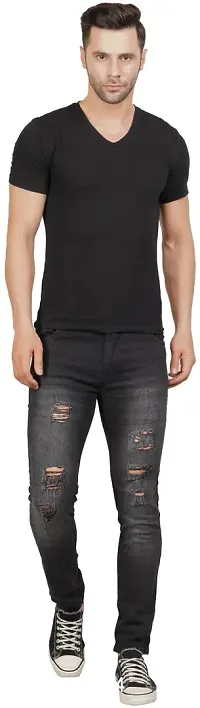 Stylish Black Cotton Blend Solid Mid-Rise Jeans For Men-thumb2