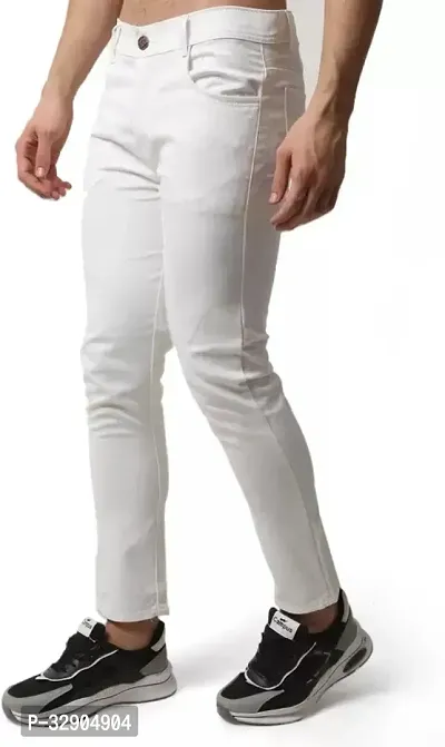 Stylish White Denim Solid Regular Fit Jeans For Men-thumb0