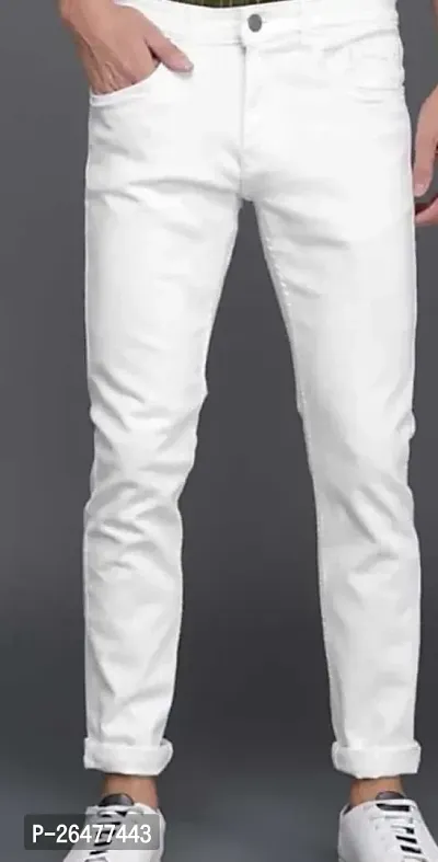 Stylish White Cotton Blend Mid-Rise Jeans For Men-thumb0