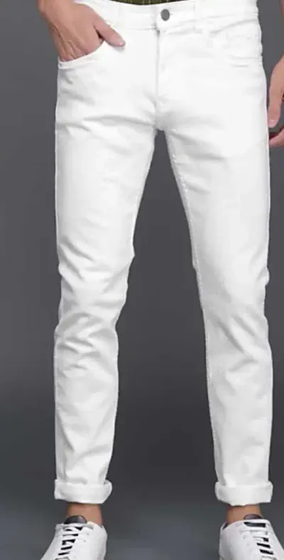 MEN KNEE SLIT WHITE JEANS