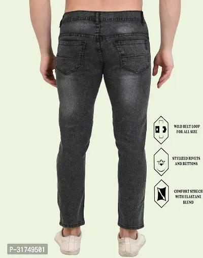 Stylish Grey Cotton Blend Solid Mid-Rise Jeans For Men-thumb3