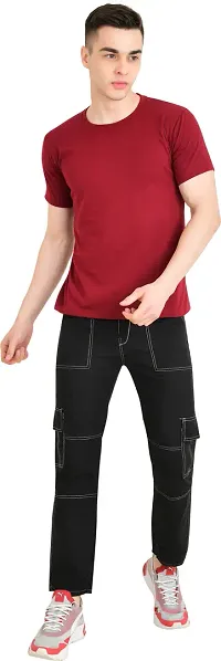 Stylish Cotton Blend Black Solid Mid Rise Jeans For Men-thumb2