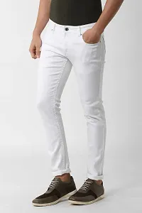 Stylish White Denim Solid Mid-Rise Jeans For Men-thumb2