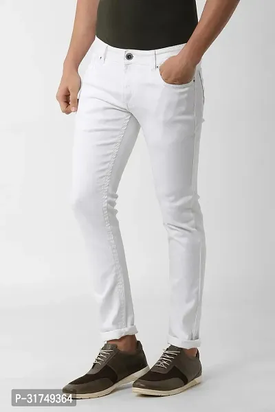 Stylish White Denim Solid Mid-Rise Jeans For Men-thumb3