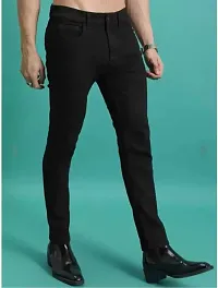 Stylish Black Denim Solid Regular Fit Jeans For Men-thumb2