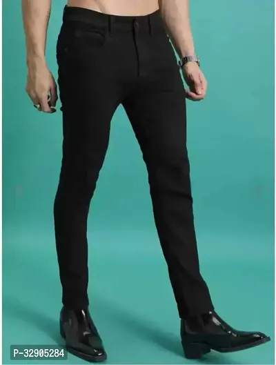 Stylish Black Denim Solid Regular Fit Jeans For Men-thumb4