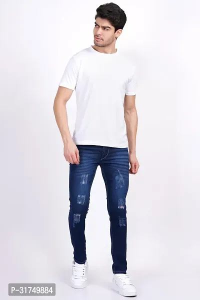 Stylish Blue Cotton Blend Solid Mid-Rise Jeans For Men-thumb2