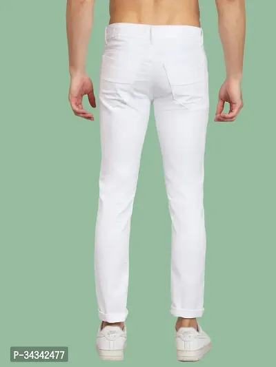 Stylish White Solid Slim Fit Denim Jeans For Men-thumb2