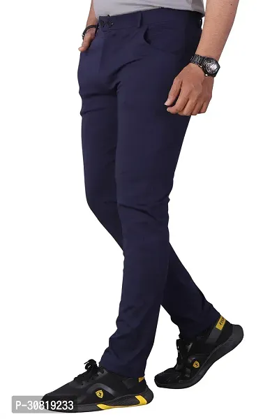 Mevan Stylish Blue Lycra Blend Solid Regular Fit Trouser For Men-thumb2