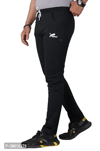 Stylish Black Lycra Blend Regular Track Pants for Men