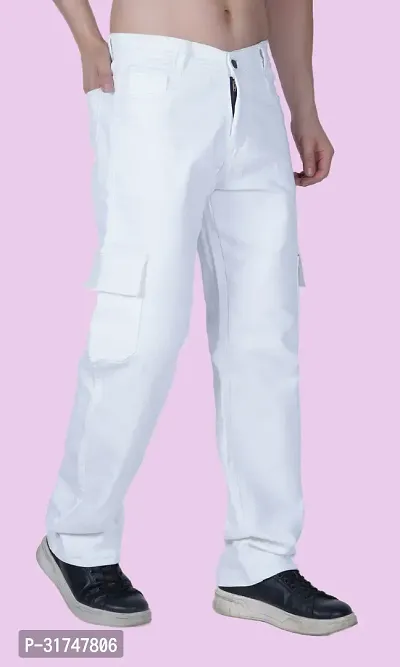 Stylish White Denim Solid Mid-Rise Jeans For Men-thumb0