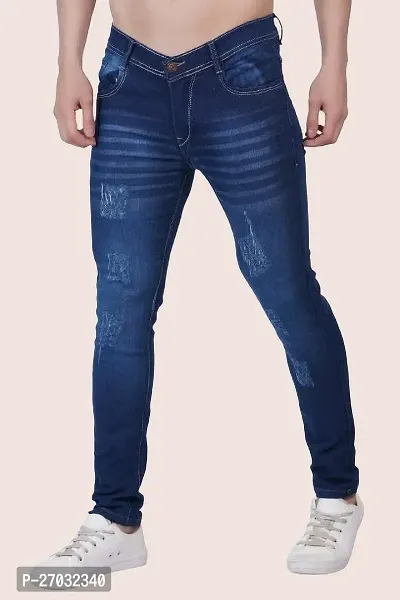 Classic Blue Cotton Blend Solid Jeans For Men-thumb0