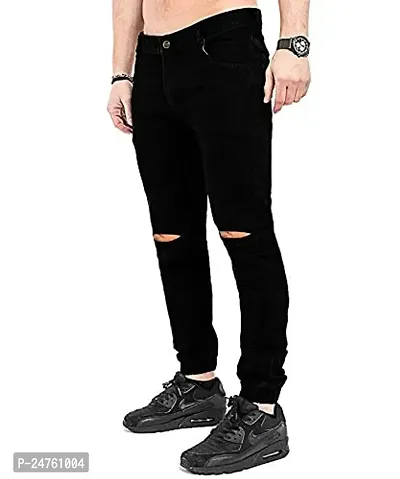 COMFITS Men's Boys Black Stylish Jeans Knee Cut (28)-thumb0