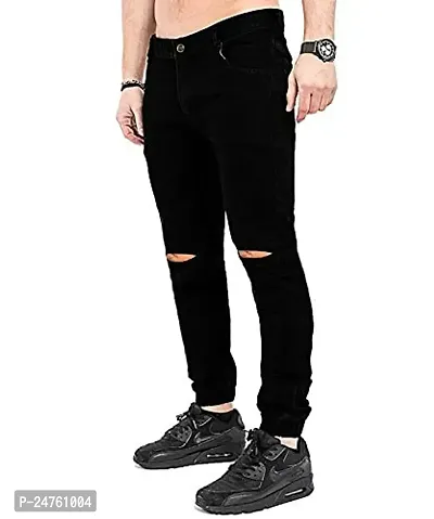 COMFITS Men's Boys Black Stylish Jeans Knee Cut (28)