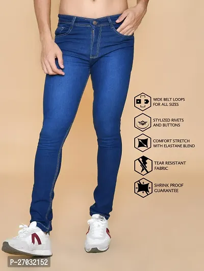 Classic Blue Denim Solid Jeans For Men-thumb0