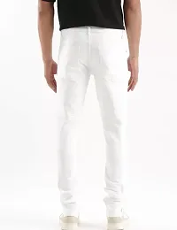 Stylish White Denim Solid Regular Fit Jeans For Men-thumb1