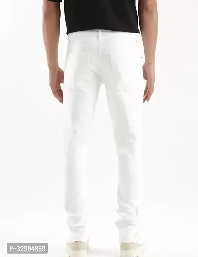 Stylish White Denim Solid Regular Fit Jeans For Men-thumb2