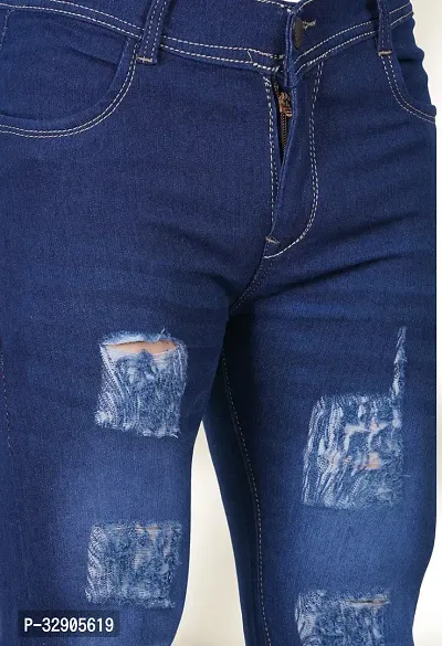 Elegant Blue Denim Distress Mid-Rise Jeans For Men-thumb4