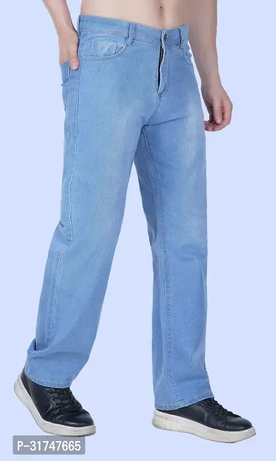 Stylish Blue Denim Solid Mid-Rise Jeans For Men-thumb0