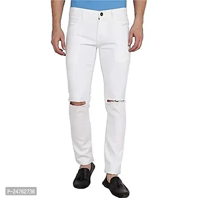 COMFITS Men's Boys Latest Stylish White Knee Cut Jeans (32)