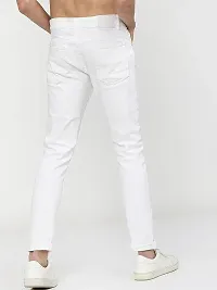 Stylish White Cotton Blend Solid Mid-Rise Jeans For Men-thumb1