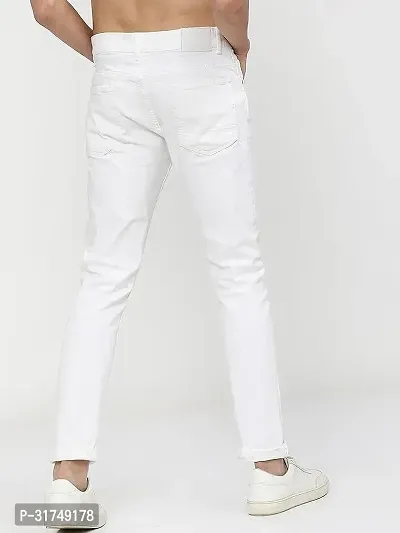 Stylish White Cotton Blend Solid Mid-Rise Jeans For Men-thumb2