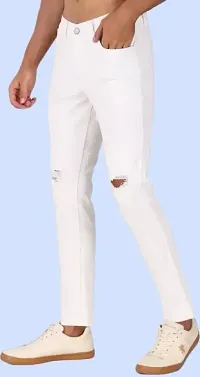 Stylish White Denim Solid Mid-Rise Jeans For Men-thumb2