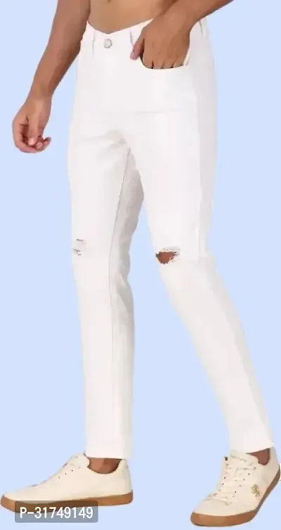 Stylish White Denim Solid Mid-Rise Jeans For Men-thumb3