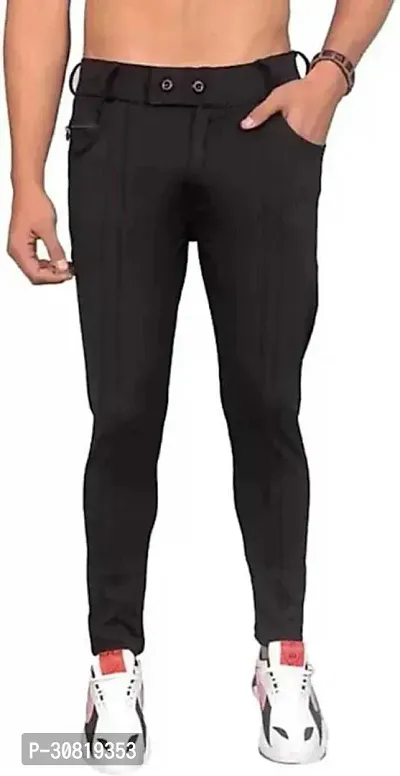 Mevan Stylish Black Lycra Blend Solid Regular Fit Trouser For Men-thumb0